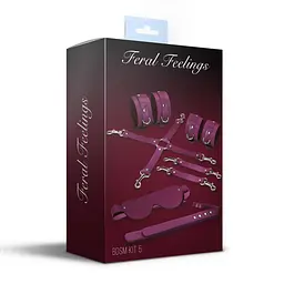 Набір Feral Feelings BDSM Kit 5 Burgundy, наручники, поножі, хрестовина, маска, паддл - мініатюра 2