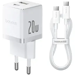 МЗП Baseus Palm Fast Charger 20W (1USB-A/1C) + кабель Type-C to Type-C (P10111608) Moon White