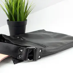 Сумка чоловіча шкіряна Handycover S240 чорна без кишень на блискавці - мініатюра 3