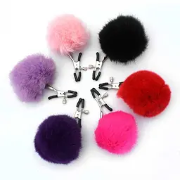 Затискачі для сосків з хутром Pom Pom Nipple Clamps регульовані Чорні - мініатюра 2