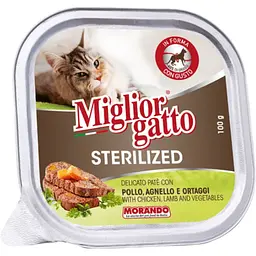 Набір вологого корму Мікс для котів Migliorgatto Sterilized курка, прошуто 2 шт. + курка, ягня 2 шт. + яловичина 2 шт. 600 г (6 шт. x 100 г) - мініатюра 5