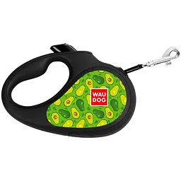 Повідець-рулетка для собак Waudog R-leash, малюнок "Авокадо", M, до 25 кг, 5 м, світловідбиваюча стрічка чорний