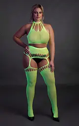 Комплект білизни Ouch! Two Piece with Crop Top and Stockings, XL/XXXXL (зелений) - мініатюра 6