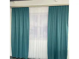 Мікровелюрові штори бірюзового кольору 2шт. 150х270 з білим шифоновим тюлем 400х270, на тасьмі ALBO pbe0052653 - мініатюра 4