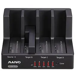 Зовнішня кишеня Maiwo клонов. для 4*HDD 2,5"/3,5" SATA/SSD через USB3.0 безгвинтов. кріпл. пластик чорн. (K3094A) - мініатюра 2