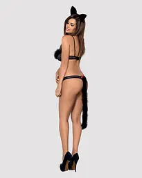Еротичний костюм гепарду Obsessive Gepardina 3 pcs costume L/XL, чорний, хутряне оздоблення, монокін - мініатюра 4