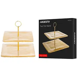Блюдо 2-х ярусне Ardesto Golden ice 24.5х23см, скло, матал, квадратна, золотистий (AR5052)