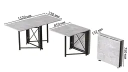 Стіл-книга трансформер Оріон 2 Ferrum-decor 750x1520x730 Чорний метал ДСП Бетон 16 мм (FRD-104589) - мініатюра 3
