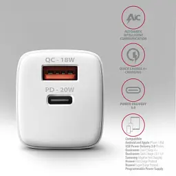 Зарядний пристрій AXAGON 1xUSB QC3.0 + 1xUSB-C PD20W white (ACU-PQ20W) - мініатюра 5