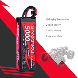 Акумулятор SANKAKU 130C 5000 мАг Lipo 2S 7,4 В, жорсткий, з роз'ємом Deans T для радіокерованих баггі, автомобілів, вантажівок - мініатюра 3