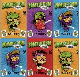 Жувальні гумки Zombie Gum Bubble Wit Tattoos Gumy Owocowe Z Efektem Dymu 10шт 35г - мініатюра 2
