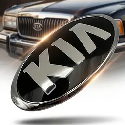Емблема Kia OLD TYPE 120х60 мм Чорний обід Хром Пластик на скотчі (OEM: 86320-1w250 / 863183R500 / 863201W250)