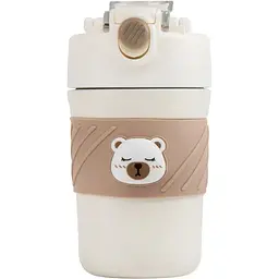 Термос Elisey "Cute bear" дитячий 420 мл з трубочкою білий/кавовий (9185-007)