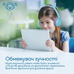 Дротові дитячі навушники з вушками кота Promate Jewel Аква - мініатюра 3