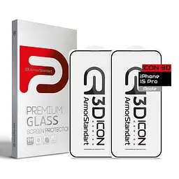 Захисне 3D скло для Apple iPhone 15 Pro, Icon 3D, загартоване, 9H, загартоване скло, повне проклеювання, протиударне, глянсове з олеофобним покриттям, на весь екран, сумісне з чохлами, проста установка, ArmorStandart (ARM74270)