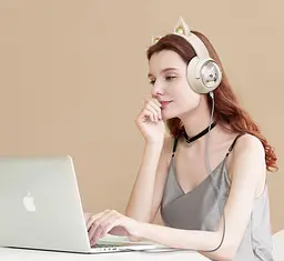 Дитячі ігрові бездротові Bluetooth навушники Onikuma B5 з RGB підсвічуванням і вбудованим мікрофоном Бежевий - мініатюра 9
