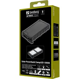 УМБ солнечная Sandberg 10000mAh 22,5W PD Solar Powerbank CampLED, USB-A, USB-C In/Out, PowerThru (421-23)