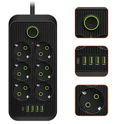 Мережевий фільтр подовжувач 1.7м 6 розеток, 4×USB, 1×Type-C на 11 пристроїв з кнопкою вимкнення
- мініатюра 3