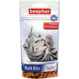 Печиво для виведення шерсті у котів Beaphar Malt Bits light, схильних до зайвої ваги 35 г