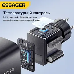 Зарядний пристрій Essager GaN 65W, 2 x USB-C+USB-A (ES-X57), EU, чорний - мініатюра 7