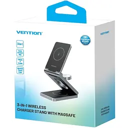 Зарядний пристрій 15W 3-in-1 Magnetic Wireless Fast Charger Gray Vention - мініатюра 2