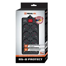 Мережевий фільтр живлення REAL-EL REAL-EL RS-8 PROTECT, 3m, black (EL122300022) - мініатюра 2
