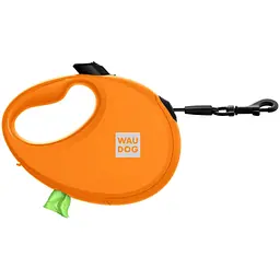 Повідець-рулетка для собак Waudog R-leash з контейнером для пакетів, світловідбивна стрічка, М до 20 кг, 5 м помаранчевий - мініатюра 2