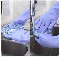 Рукавички силіконові багатофункціональні Gloves for washing dishes Blue (do043) - мініатюра 5
