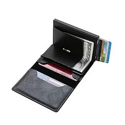Шкіряний картхолдер-гаманець для карток та грошей, RFID захищений, з відділом для AirTag, чорний (719114757301) - мініатюра 3
