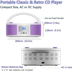 Дитячий портативний CD-плеєр WISCENT з Bluetooth, FM, USB та навушниками - мініатюра 2