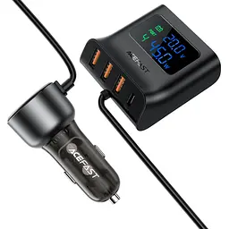 Автомобільний зарядний пристрій Acefast B11 3 USB/Type-C QC PD 138W з дисплеєм чорний - мініатюра 5