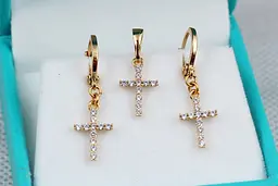 Набір Xuping Jewelry сережки з кулоном підвіски хрестики з фіанітів золотистий