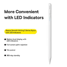 Стилус Baseus Stylus Smooth Writing Stylus with LED Indicators Active SXBC060402 белый - мініатюра 5