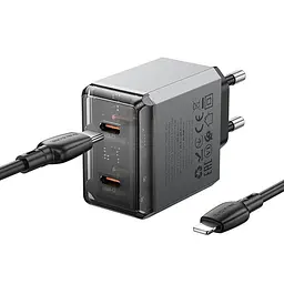 МЗП BN21 Lena PD40W+QC3.0 (2USB-C) + кабель Type-C to Lightning Metal gray Borofone teh0029627