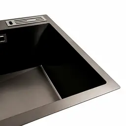 Кухонна мийка 75x46 PVD чорна з підставкою для ножів Platinum Handmade HSB (квадратний сифон 3,0/1), Чорний - мініатюра 3