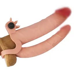Насадка на член - Pleasure X-Tender Vibrating Double Penis Sleeve Flesh Add 1 Love Toy 66-LV314100 91732 - мініатюра 4