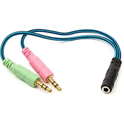 Перехiдник PowerPlant 3.5 мм 4pin (F) - 2x3.5 мм 3pin (M), 0.22 м