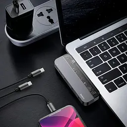 Мультипортовий адаптер USB Хаб Baseus Multi-Functional Transparent Series Type-C CAHUB-TD0G Deep Gray - мініатюра 10