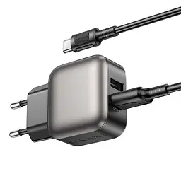 МЗП Borofone BAS51A Absolute 12W (2USB-A) + кабель USB to Type-C Black - мініатюра 2