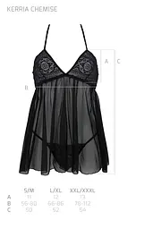 Пеньюар Passion KERRIA CHEMISE black, L/XL, мереживний верх, трусики в комплекті - мініатюра 5