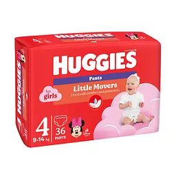 Підгузки-трусики для дівчаток Huggies Little Movers Pants 4 (9-14 кг), 36 шт. - мініатюра 2