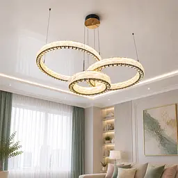 Сучасна підвісна LED-люстра Diasha 662/800+600+400GD золото, 3 кільця, 195W, 140 см, 20-35m2 - мініатюра 2