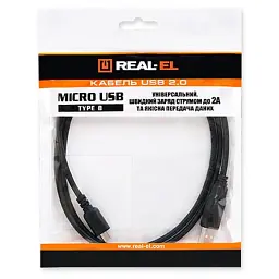 Дата кабель USB 2.0 AM to Micro 5P 2.0m Pro black REAL-EL (EL123500025) - мініатюра 3
