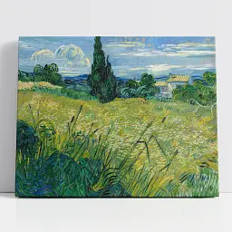 Інтер'єрна картина Зелене пшеничне поле з кипарисом, Ван Гог, Vincent van Gogh, Green Field, інтер'єрний декор, 48×60 см (id3035)