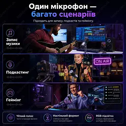 Настільний USB мікрофон UGREEN CM769 з RGB-підсвіткою та шумоподавленням - мініатюра 9