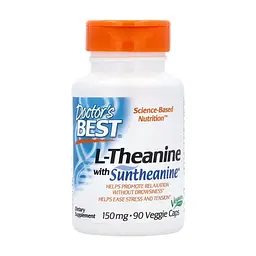 Амінокислота Doctor's Best L-теанін, 150 мг, L-Theanine with Suntheanine, 90 вегетаріанських капсул (DRB-00197)