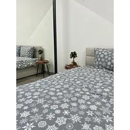 Комплект постільної білизни Ecotton двоспальний 15501 Сніжинка на сiрому (24263) - мініатюра 6