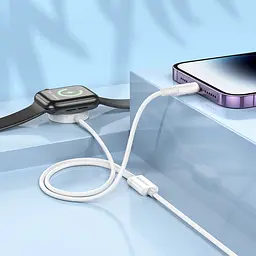 Кабель Borofone BQ22 2в1 USB to Lightning/iWatch Qi 1.2m білий - мініатюра 4
