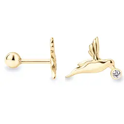 Сережка для хеліксу з жовтого золота Пташка (з40109)