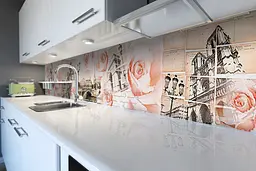 Кухонний фартух Колаж Квіти та Місто ПВХ наклейка Рожеві троянди Архітектура 65х250 см Happy Pocket Z180699 - мініатюра 6